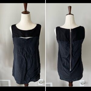 Rag & Bone Black Silk Blouse Tank Top with Mesh Cutout and Back Zipper Detail